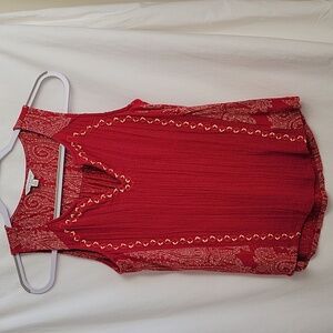 Small Lucky Brand Red & Cream Embroidered Sleeveless Top